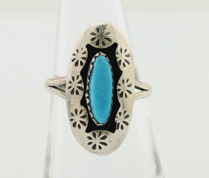 Navajo Ring 925 Silver Natural Blue Turquoise Signed IJC C.80's