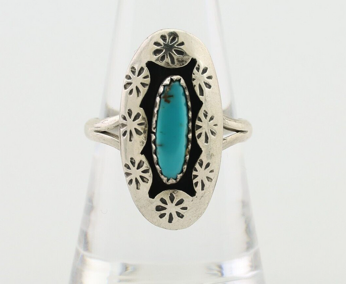 Navajo Ring 925 Silver Natural Blue Turquoise Signed IJC C.80's