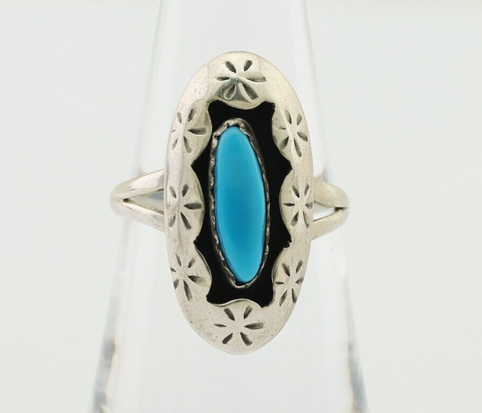Navajo Ring 925 Silver Natural Blue Turquoise Signed IJC C.80's