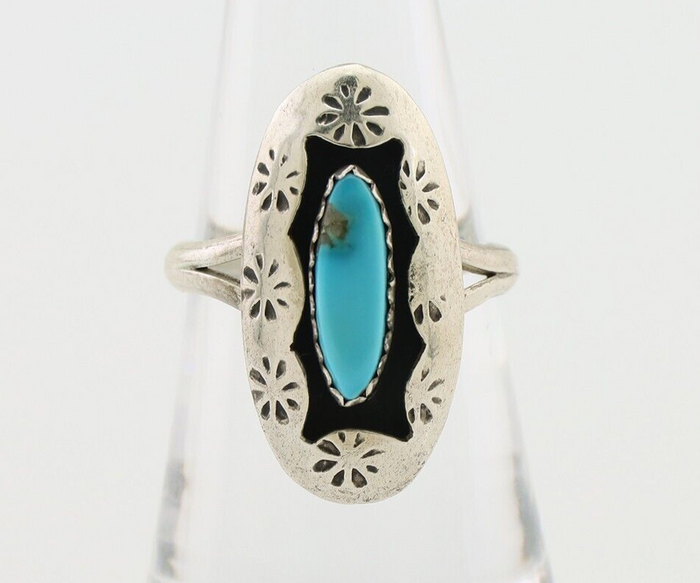 Navajo Ring 925 Silver Natural Blue Turquoise Signed IJC C.80's