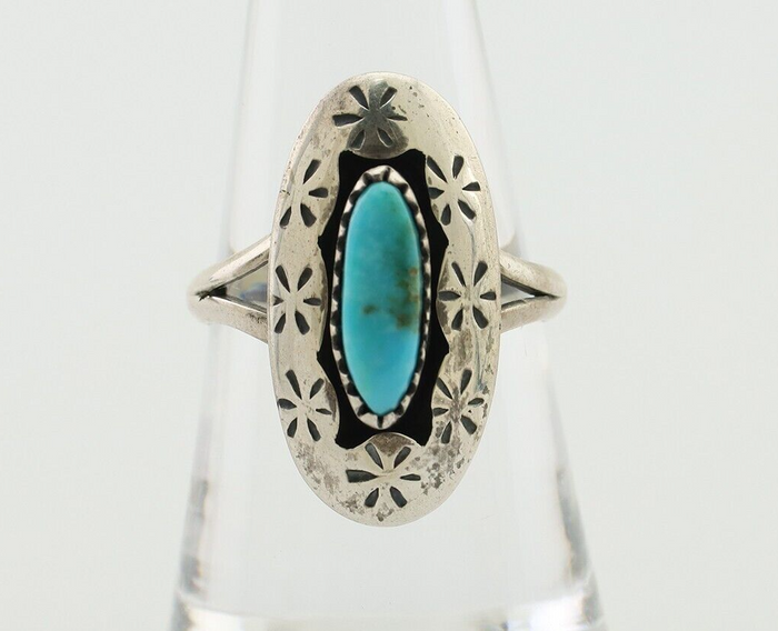 Navajo Ring 925 Silver Natural Blue Turquoise Signed IJC C.80's
