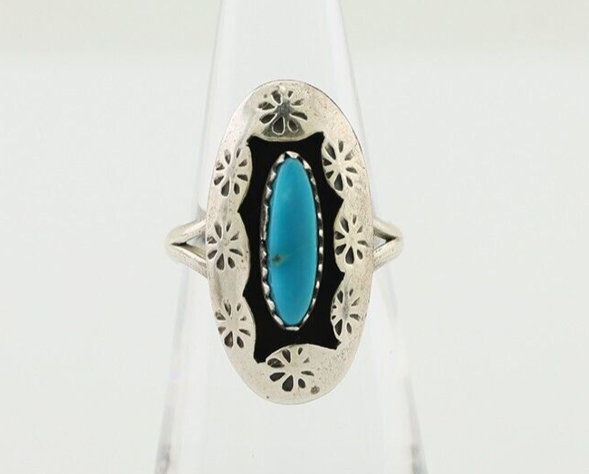 Navajo Ring 925 Silver Natural Blue Turquoise Signed IJC C.80's