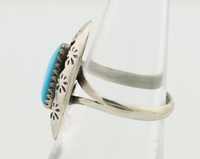 Navajo Ring 925 Silver Natural Blue Turquoise Signed IJC C.80's