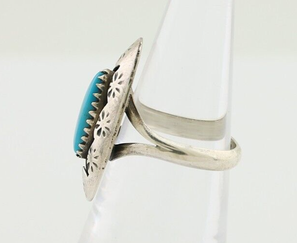 Navajo Ring 925 Silver Natural Blue Turquoise Signed IJC C.80's