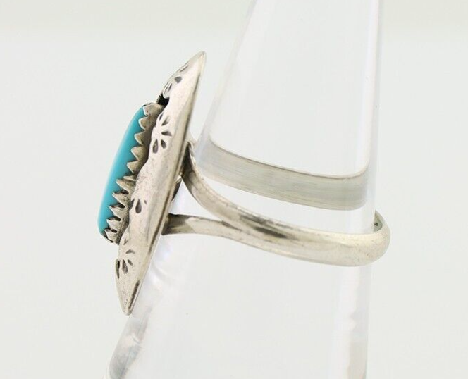 Navajo Ring 925 Silver Natural Blue Turquoise Signed IJC C.80's