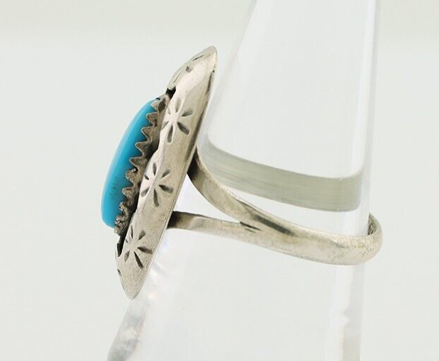 Navajo Ring 925 Silver Natural Blue Turquoise Signed IJC C.80's
