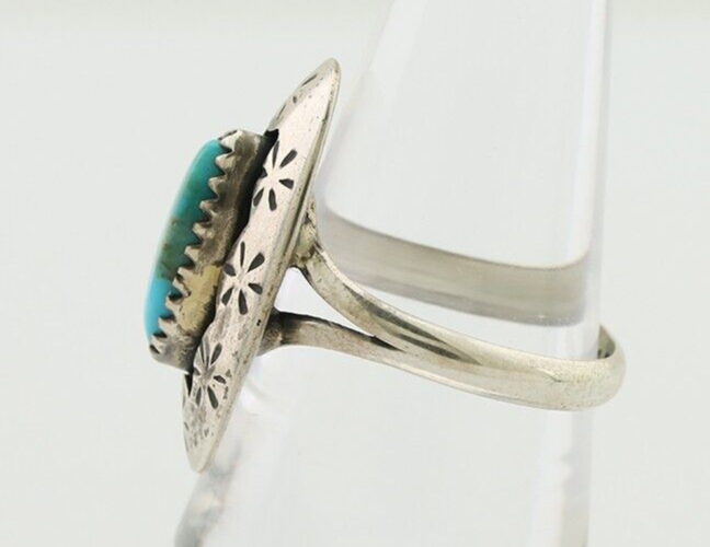 Navajo Ring 925 Silver Natural Blue Turquoise Signed IJC C.80's