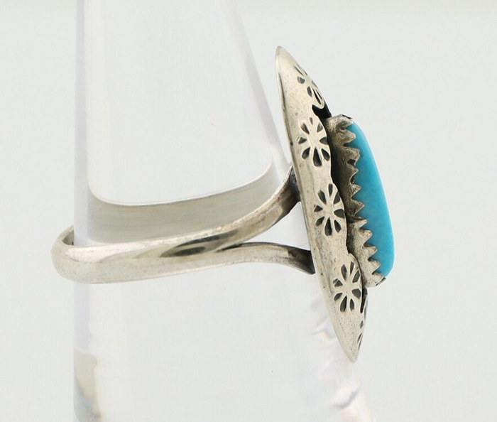 Navajo Ring 925 Silver Natural Blue Turquoise Signed IJC C.80's