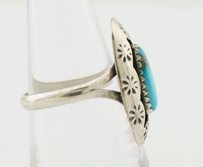 Navajo Ring 925 Silver Natural Blue Turquoise Signed IJC C.80's