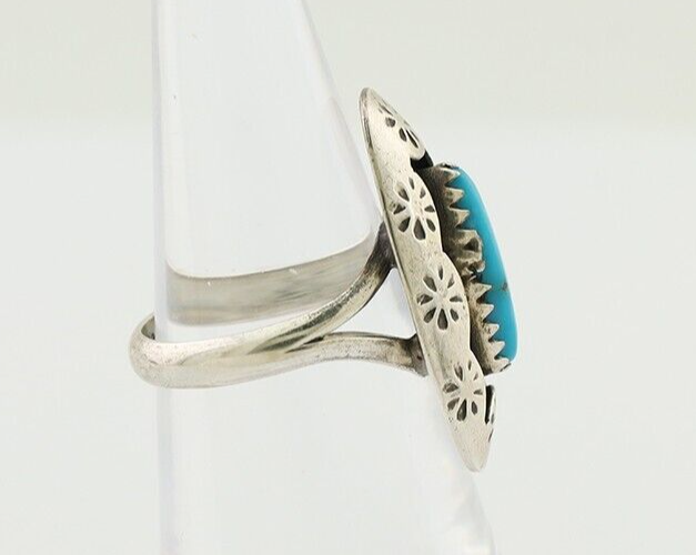 Navajo Ring 925 Silver Natural Blue Turquoise Signed IJC C.80's