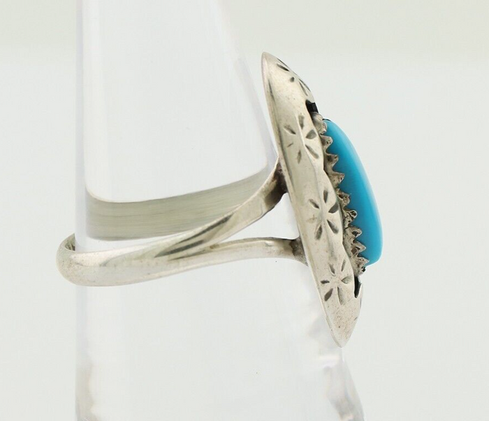 Navajo Ring 925 Silver Natural Blue Turquoise Signed IJC C.80's