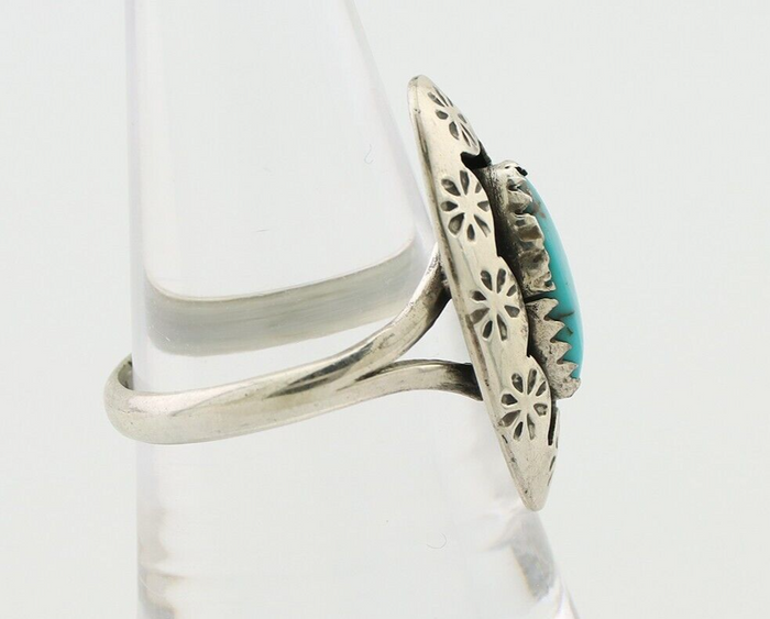 Navajo Ring 925 Silver Natural Blue Turquoise Signed IJC C.80's