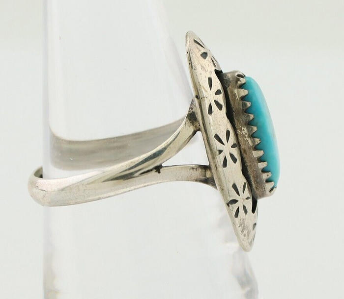 Navajo Ring 925 Silver Natural Blue Turquoise Signed IJC C.80's