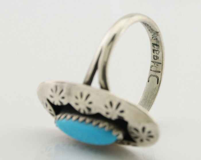 Navajo Ring 925 Silver Natural Blue Turquoise Signed IJC C.80's