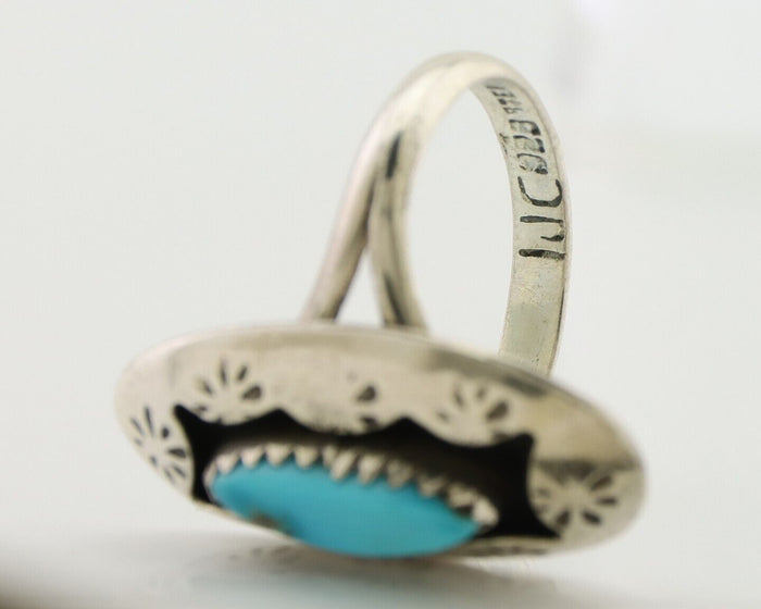 Navajo Ring 925 Silver Natural Blue Turquoise Signed IJC C.80's