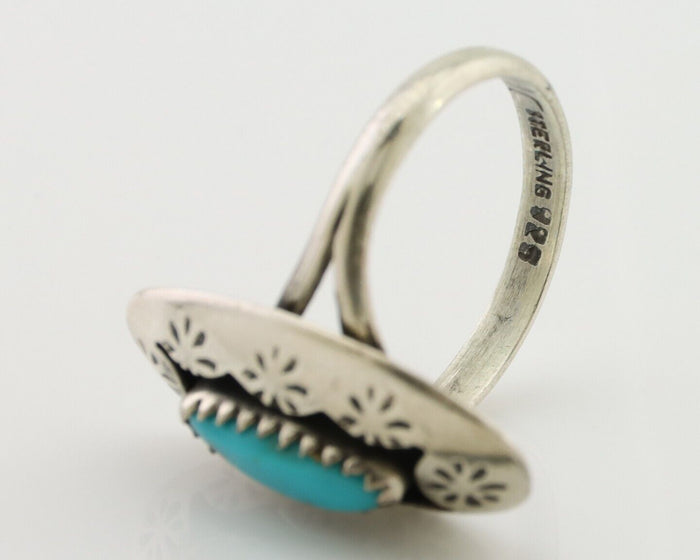Navajo Ring 925 Silver Natural Blue Turquoise Signed IJC C.80's