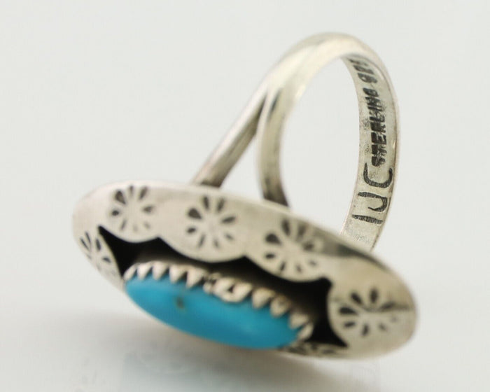 Navajo Ring 925 Silver Natural Blue Turquoise Signed IJC C.80's