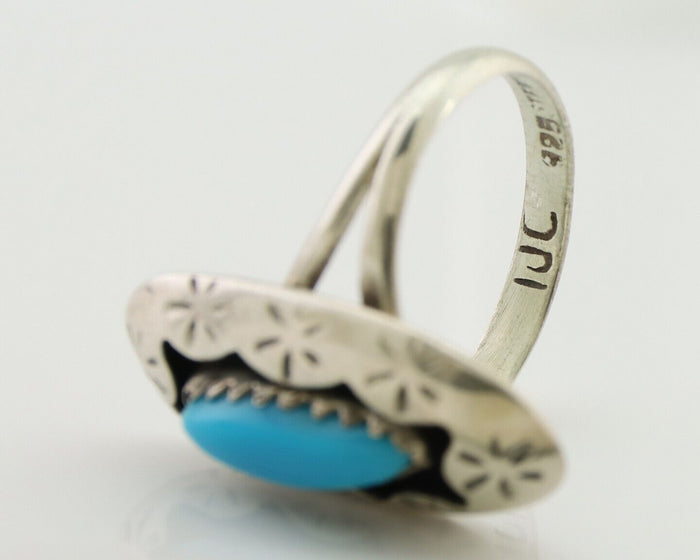 Navajo Ring 925 Silver Natural Blue Turquoise Signed IJC C.80's