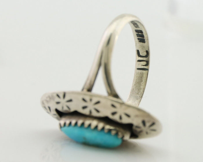 Navajo Ring 925 Silver Natural Blue Turquoise Signed IJC C.80's