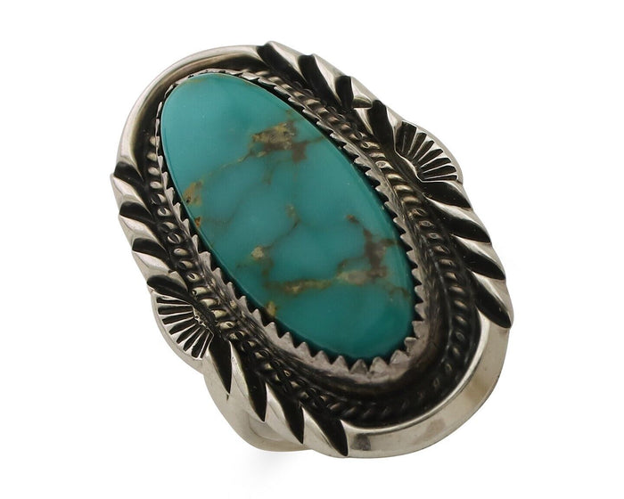 Navajo Ring 925 Silver Natural Blue Turquoise Signed M Begay C.80's