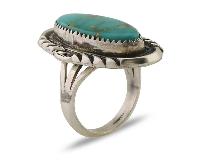 Navajo Ring 925 Silver Natural Blue Turquoise Signed M Begay C.80's