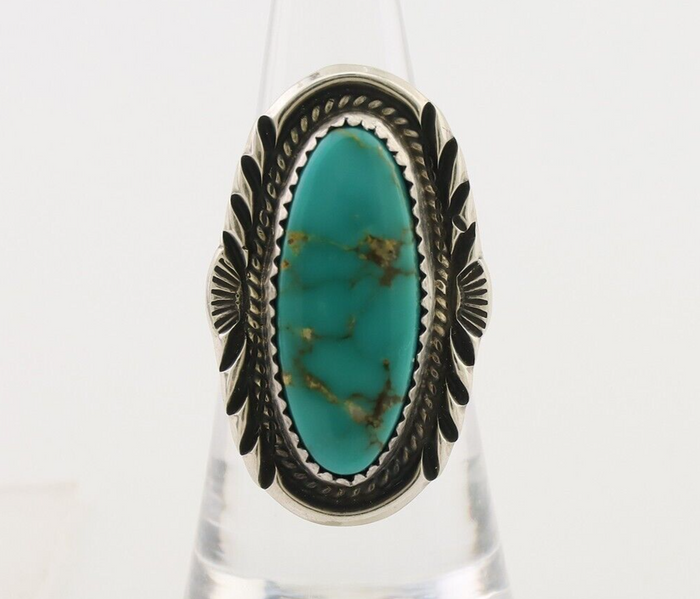 Navajo Ring 925 Silver Natural Blue Turquoise Signed M Begay C.80's