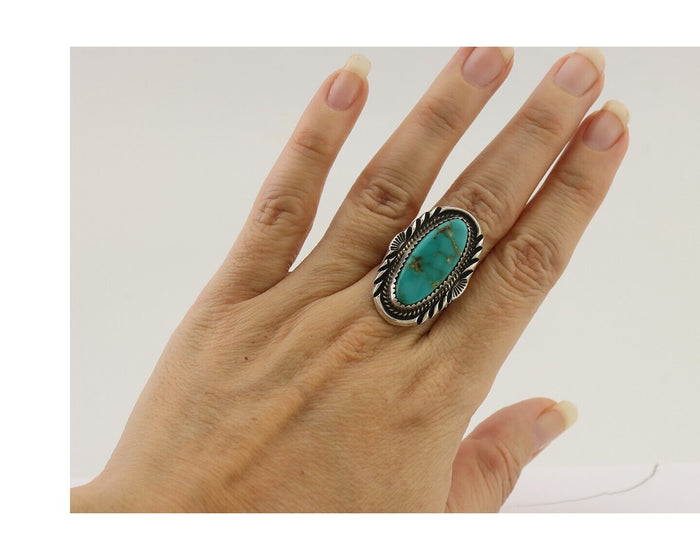 Navajo Ring 925 Silver Natural Blue Turquoise Signed M Begay C.80's