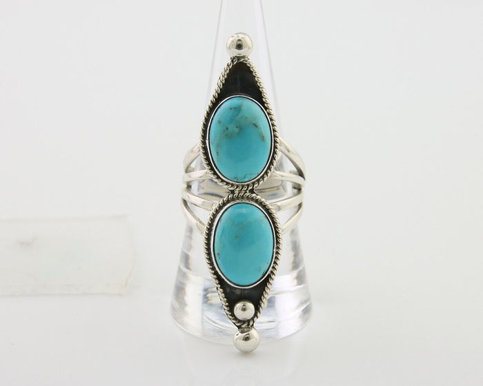 Navajo Ring 925 Silver Natural Blue Turquoise Signed Running Bear C.80's