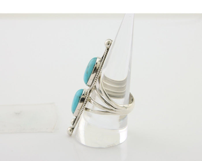 Navajo Ring 925 Silver Natural Blue Turquoise Signed Running Bear C.80's