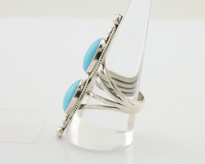 Navajo Ring 925 Silver Natural Blue Turquoise Signed Running Bear C.80's