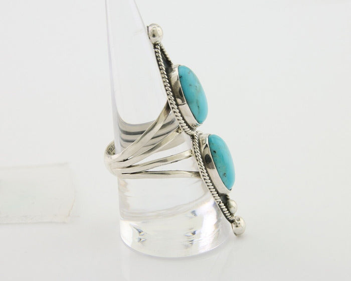 Navajo Ring 925 Silver Natural Blue Turquoise Signed Running Bear C.80's