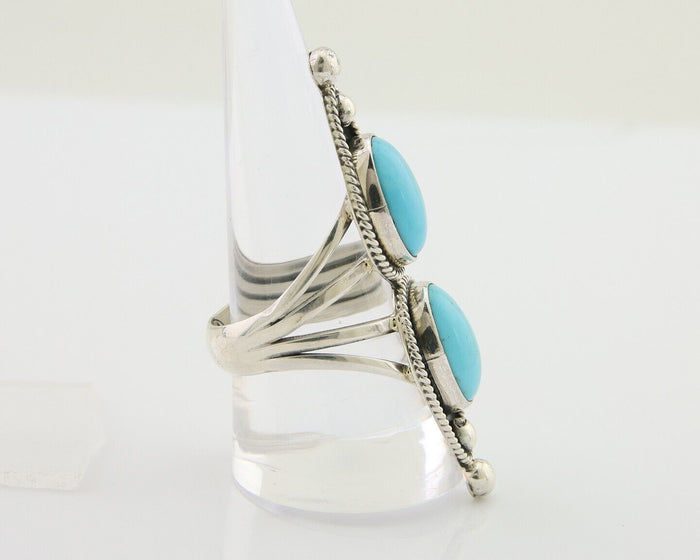 Navajo Ring 925 Silver Natural Blue Turquoise Signed Running Bear C.80's