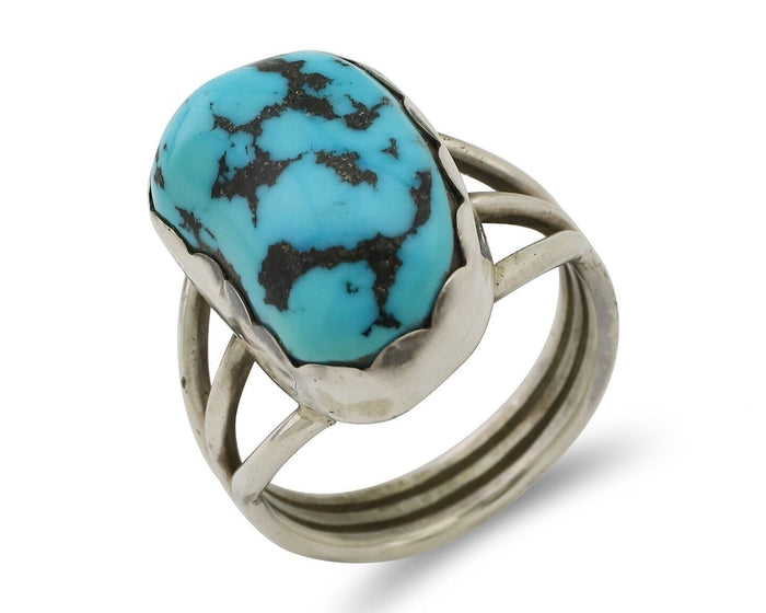 Navajo Ring 925 Silver Natural Blue Turquoise Signed Tony Guerro C.80's