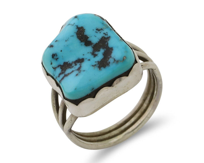 Navajo Ring 925 Silver Natural Blue Turquoise Signed Tony Guerro C.80's
