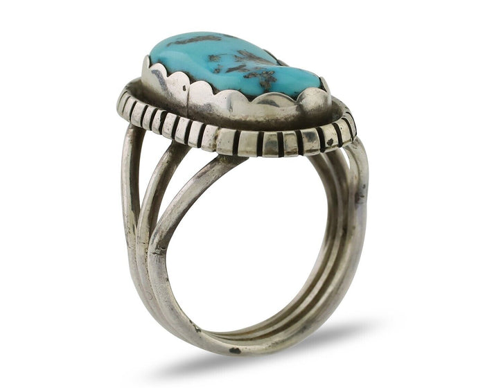 Navajo Ring 925 Silver Natural Blue Turquoise Signed Tony Guerro C.80's