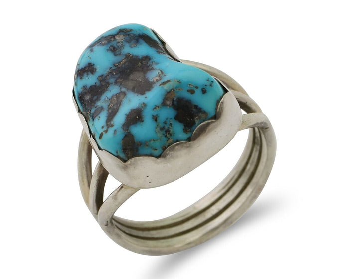 Navajo Ring 925 Silver Natural Blue Turquoise Signed Tony Guerro C.80's
