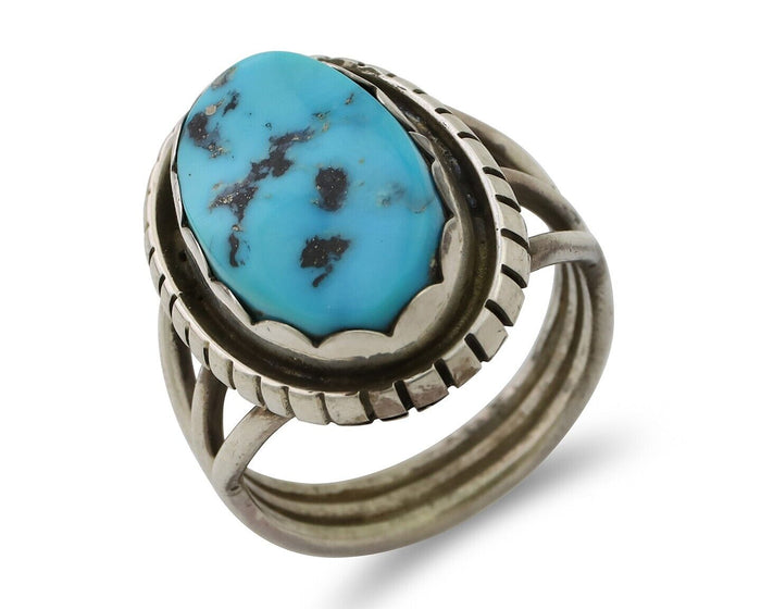 Navajo Ring 925 Silver Natural Blue Turquoise Signed Tony Guerro C.80's