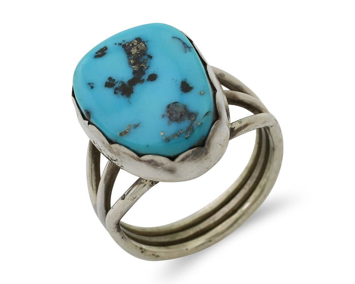 Navajo Ring 925 Silver Natural Blue Turquoise Signed Tony Guerro C.80's