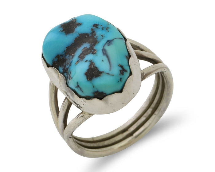 Navajo Ring 925 Silver Natural Blue Turquoise Signed Tony Guerro C.80's