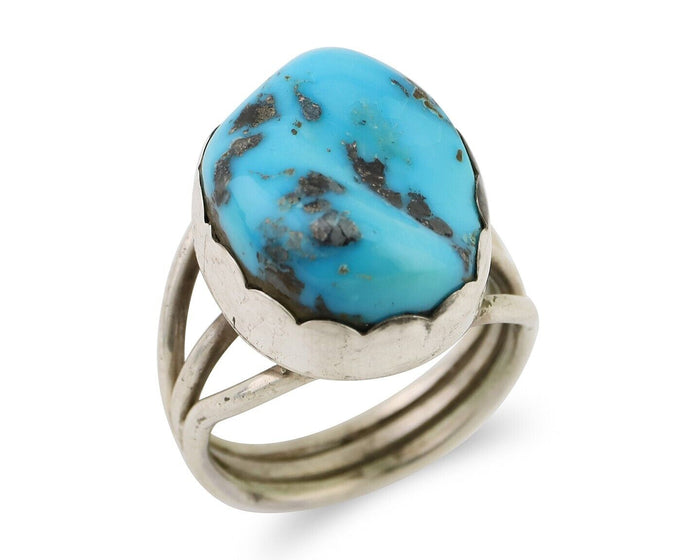 Navajo Ring 925 Silver Natural Blue Turquoise Signed Tony Guerro C.80's