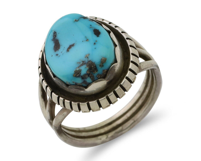 Navajo Ring 925 Silver Natural Blue Turquoise Signed Tony Guerro C.80's