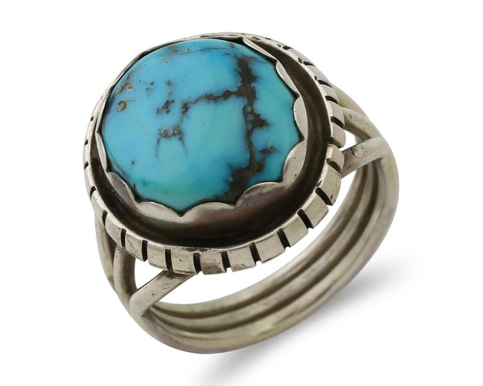 Navajo Ring 925 Silver Natural Blue Turquoise Signed Tony Guerro C.80's