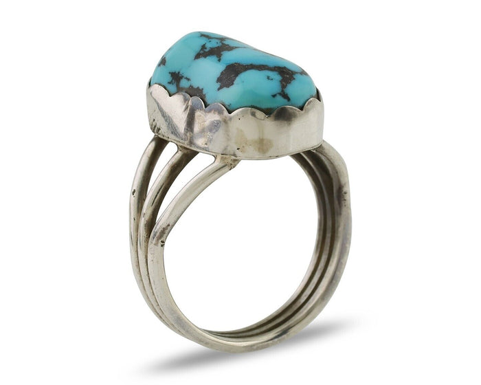 Navajo Ring 925 Silver Natural Blue Turquoise Signed Tony Guerro C.80's