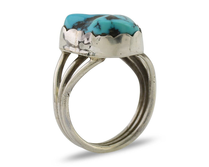 Navajo Ring 925 Silver Natural Blue Turquoise Signed Tony Guerro C.80's