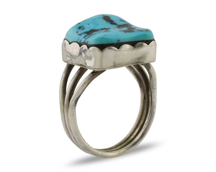 Navajo Ring 925 Silver Natural Blue Turquoise Signed Tony Guerro C.80's