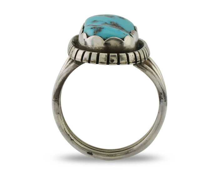 Navajo Ring 925 Silver Natural Blue Turquoise Signed Tony Guerro C.80's