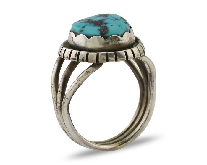 Navajo Ring 925 Silver Natural Blue Turquoise Signed Tony Guerro C.80's