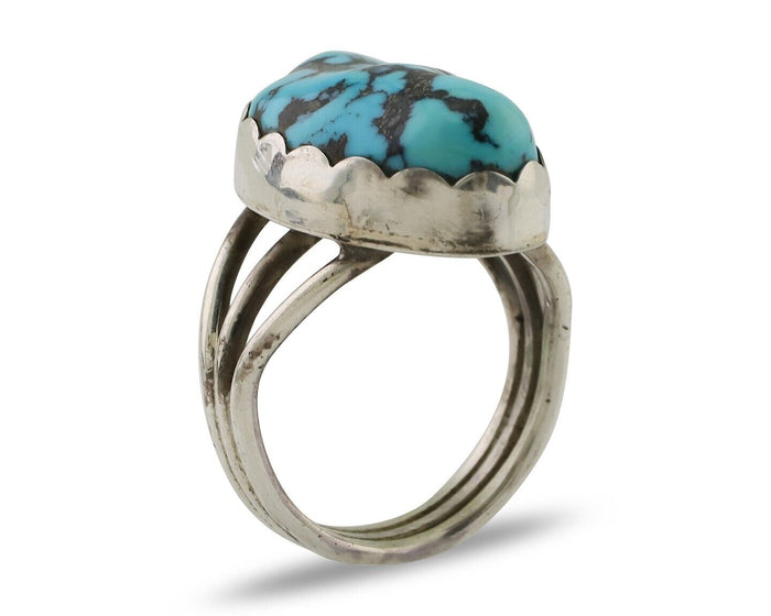 Navajo Ring 925 Silver Natural Blue Turquoise Signed Tony Guerro C.80's