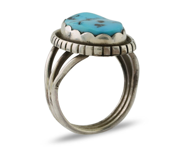 Navajo Ring 925 Silver Natural Blue Turquoise Signed Tony Guerro C.80's