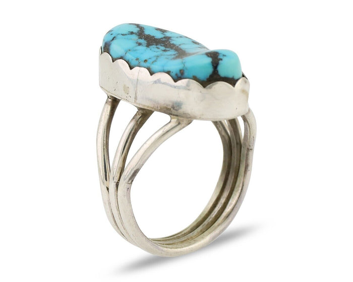 Navajo Ring 925 Silver Natural Blue Turquoise Signed Tony Guerro C.80's